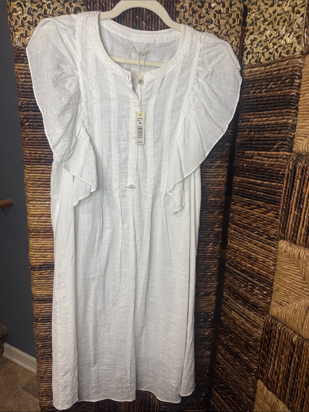 White Ruffled Sleeve Cotton Midi Dress - White